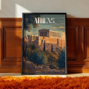 Athen Poster - Griechenland Reise Wandkunst, Akropolis Druck, antikes Wahrzeichen Dekor, europäische Architektur Kunst