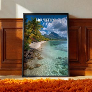 Mauritius Travel Poster: Tropical Island Beach Paradise Art