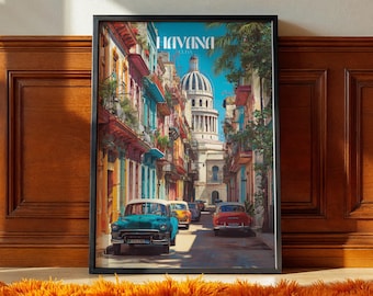 Havana Cuba Poster – Vintage City Wall Art, Caribbean Travel Print, Colourful Street Photography Decor