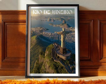 Rio de Janeiro Poster – Brazil Travel Print, Christ the Redeemer Wall Art, Skyline Decor