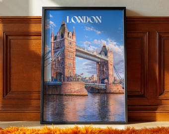 Póster de viaje del Puente de Londres: Impresión artística de un lugar emblemático de Inglaterra, con opción de marco