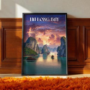 Ha Long Bay Sunset Print: Vietnam Seascape Wall Art