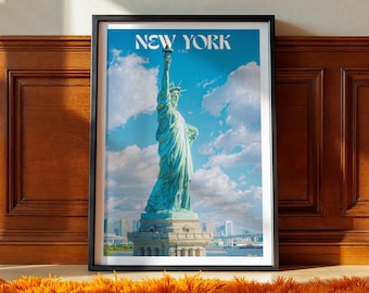 New York Travel Poster – Statue of Liberty Wall Art Print, USA Landmark, City Decor