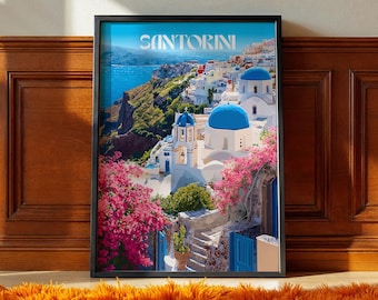 Impresión de Santorini, Grecia: Arte mural de isla costera, decoración cicládica