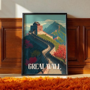 Great Wall of China Poster – Beijing Travel Wall Art, Historic Landmark Print, Chinese Architecture Decor, Asia Artwork