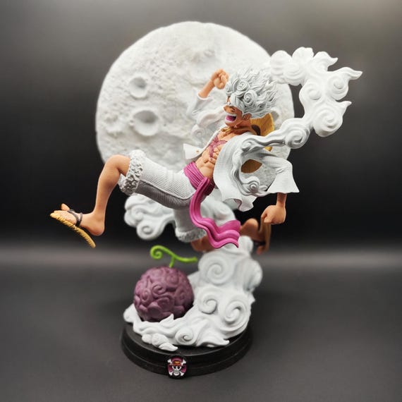 Figurine Luffy Gear 5 One Piece – Résine 3D 25 cm – Peinte à la main – Figurine manga anime artisanal collection