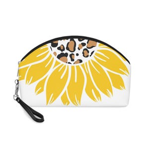 Sunflower Makeup Bag: PU Leather Cosmetic Organizer with Leopard Print