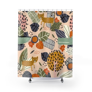Jungle Shower Curtain: Leopard Print, Boho Bathroom Decor