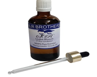 Olio essenziale di grado terapeutico puro e naturale di fiori di tiglio (Tilia cordata Mill.) in vetro