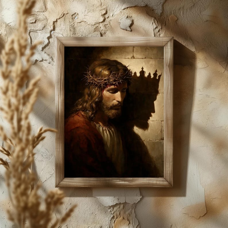 Jesus is King Wall Art, Crown of Thorns Painting, Christian Oil Print ...
