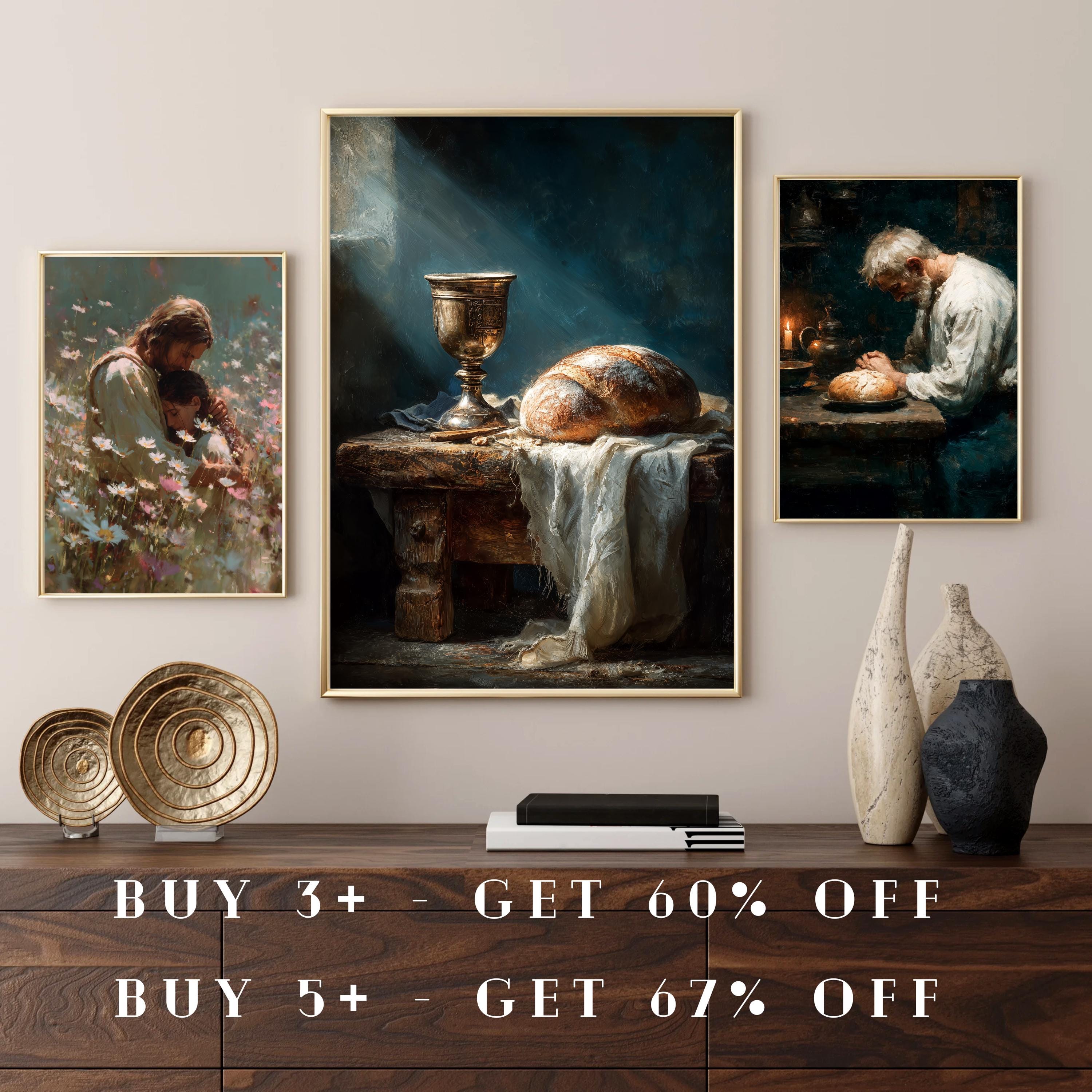 Holy Communion Oil Painting, Bread Chalice Wall Art, Christian Still ...