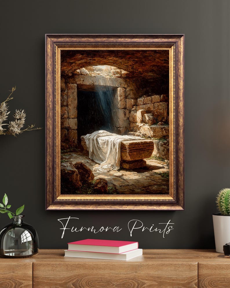 Empty Tomb Oil Painting, the Resurrection Cloth Print, He is Risen Wall ...