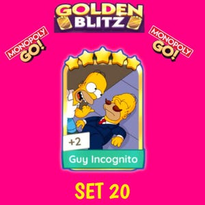 Pegatinas de Monopoly Go de Guy Incognito - Set Golden Blitz 21/ Edición Especial de 5 Estrellas