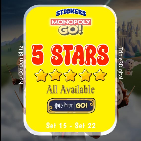 Monopoly_Go 5 STAR Stickers All Available  Set 15 - Set 22 | Special mogo !!! (No Golden Blitz) ( 1 pcs- Custom Order)