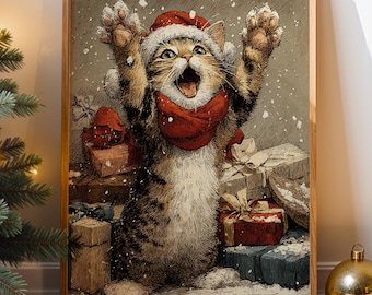 黒猫のクリスマスツリーの油絵 改造されたメリークリスマス 面白い猫の