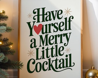 Christmas Cocktail Poster – Retro Holiday Wall Art, Festive Printable Bar Cart Decor