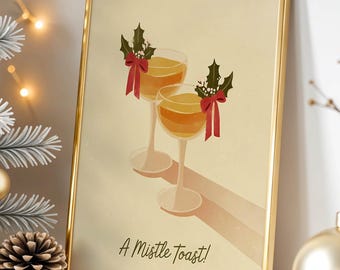 Christmas poster - Champagne Glasses Print – Festive Holiday Wall Art, Printable Christmas Decoration
