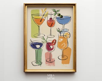 Cocktail Wall Art Print – Colourful Drinks Illustration for Kitchen or Bar Decor, Gift for Cocktail Lover