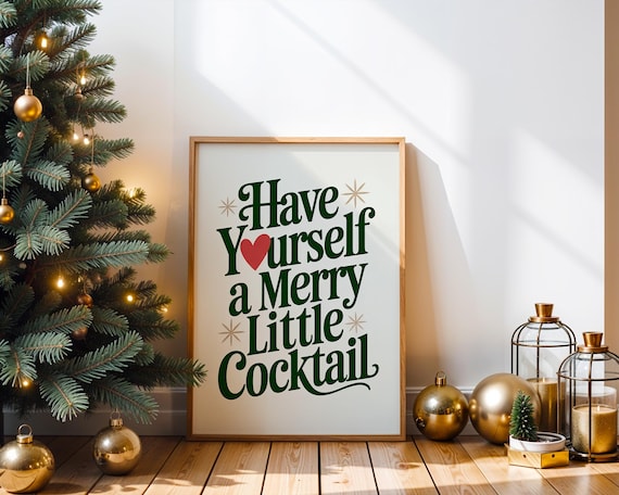 Christmas Cocktail Poster – Retro Holiday Wall Art, Festive Printable Bar Cart Decor