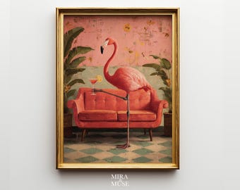 Flamingo Wall Art for Living Room – Tropical Vintage Decor Gift for Her