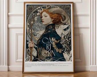 Capricorn Zodiac Wall Art – Vintage Astrology Poster, Celestial Illustration (Digital Download)
