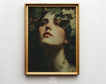 Vintage Style Portrait Poster for Bedroom Decor, Gift for Women – Botanical Art Print