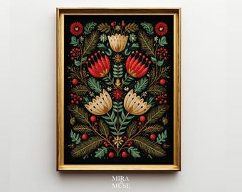 Whimsical Nordic Flowers Poster | Cottagecore Botanical Wall Art | Ornamental Bloom