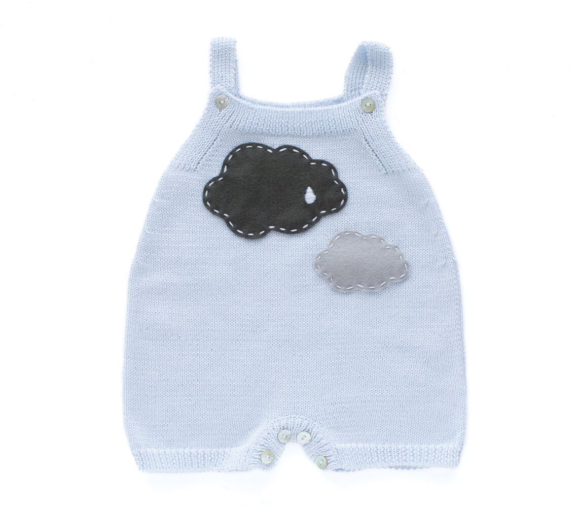 Knitted Baby Overalls in Soft Blue With Clouds and Striped Etsy