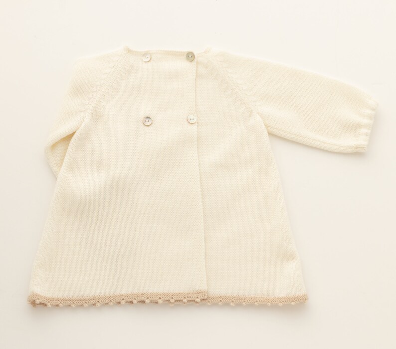 100/% Merino wool READY to SHIP size 1-3 Months Knitted baby dress with felt flowers Off White and Pearl