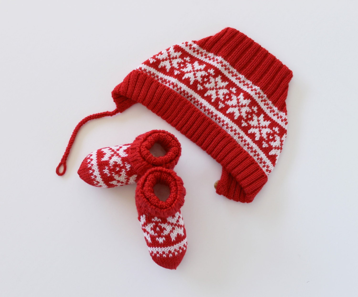 Knitted baby dress and socks with jacquard in red and off Etsy