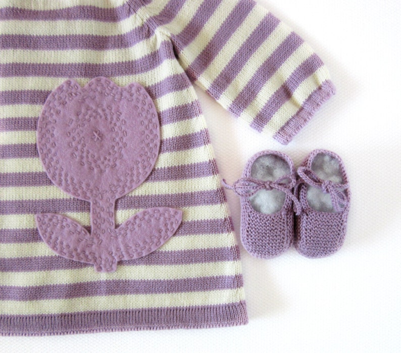 Knitted Striped Baby Dress Shoes in Lilac and Pearl With a Etsy