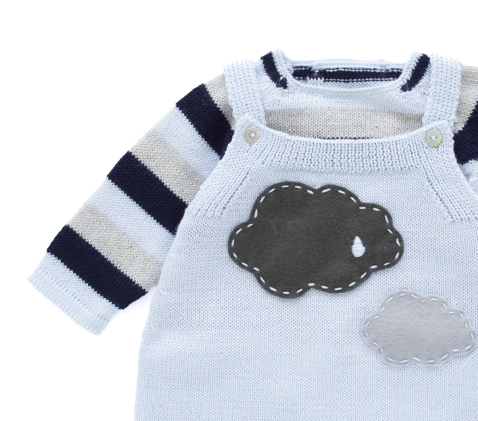 Knitted Baby Overalls in Soft Blue With Clouds and Striped Etsy