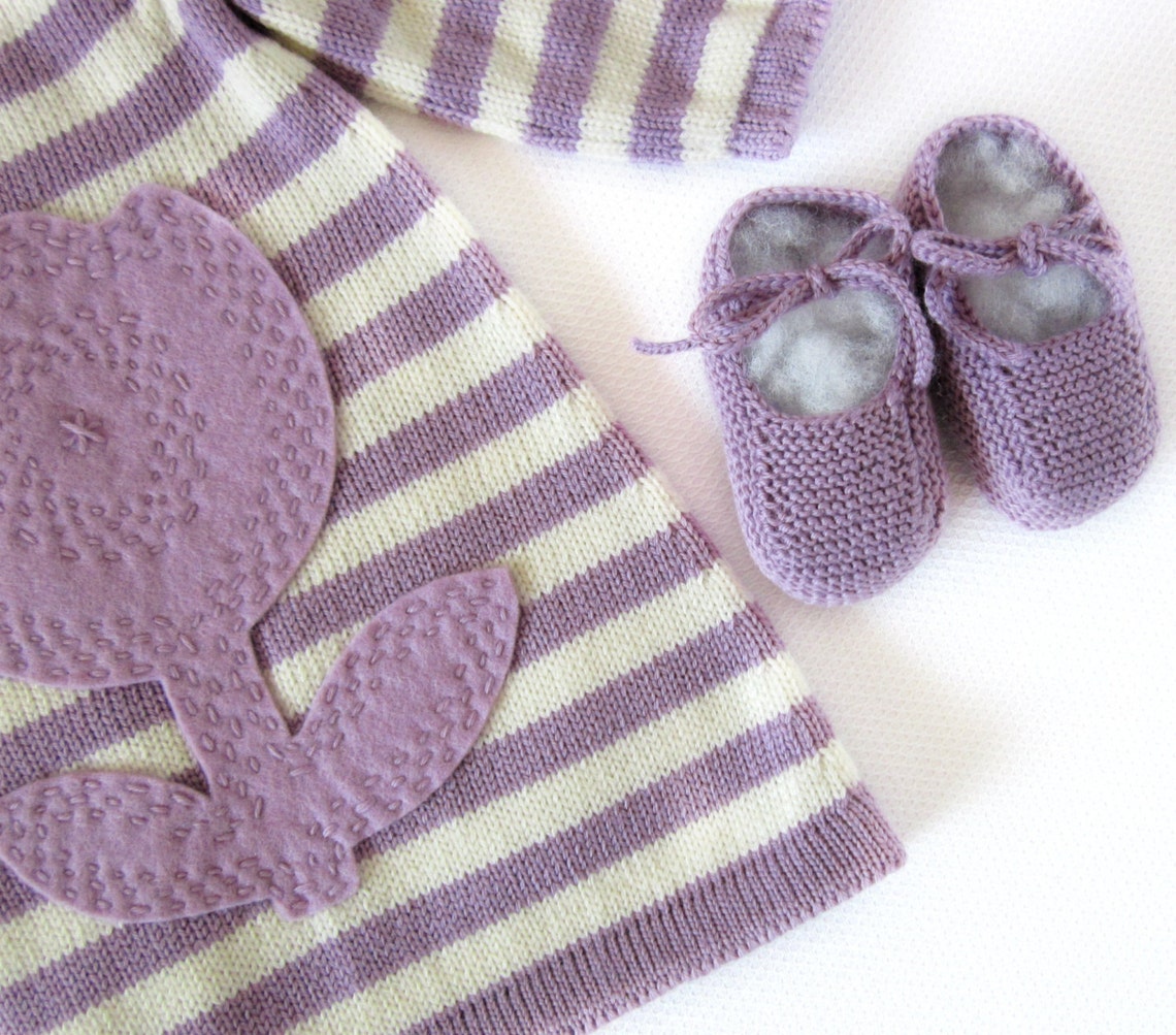 Knitted Striped Baby Dress Shoes in Lilac and Pearl With a Etsy