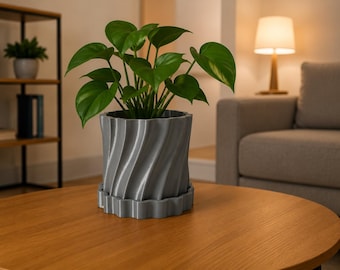 Decorative Indoor Planter with Drainage Tray, 3.5" Flower Pot, Modern Cachepot, 3D Printed