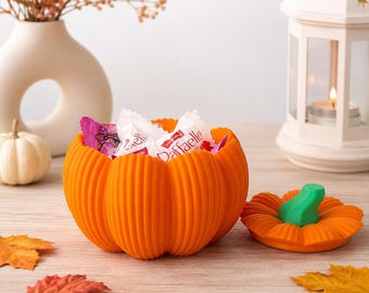 Pumpkin Container with Lid, Halloween Candy Box, Fall Decor Storage Jar