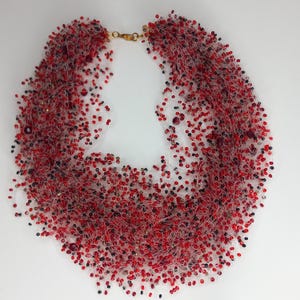 Handmade beaded, jewelry,  necklace,Red Glass Beads