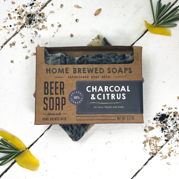 Activated Charcoal Soap Bar, Beer Soap for Gift, Citrus Soap, Charcoal Face Soap, Homemade Soap, Artisan Soap, Vegan Soap, Detox Soap Gift