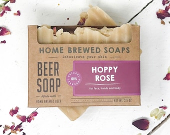 Handmade Soap, Hoppy Rose Soap Bar, Made in USA,  Vegan Soap, Beer Gift for Women, Beer Gift for Her, Beer Lover Gift Women, Soap Beer