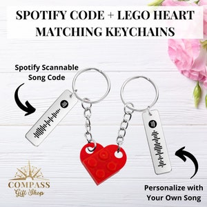 Spotifyソングコードのハート型レンガキーホルダー。誕生日、記念日、バレンタインデーに、友人、彼女、彼氏、妻、夫に贈ろう。