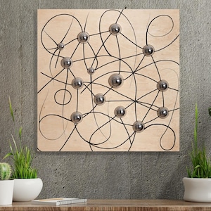 Atomic Age Abstract Wall Art – Mid-Century Modern Style on Plywood with Metallic Accents