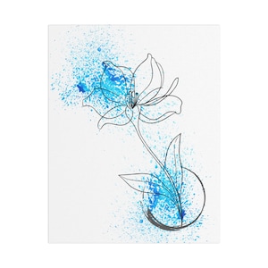 Blue Floral Canvas Art, Modern Wall Décor, Abstract Flower Wall Hanging, Home Decor Gift, Art for Living Room, Bedroom Decoration