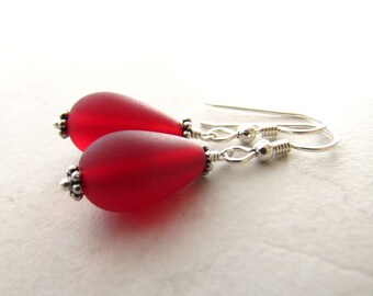 Sea Glass Seaglass Earrings Red Berry Cherry Cranberry BellinaCreations Bellina Creation