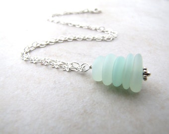 Sea Glass Seaglass Necklace Aqua Cairn Stacked Stones BellinaCreations Bellina Creations