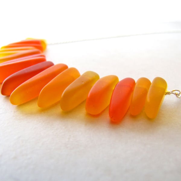 Sea Glass Seaglass Necklace Red Orange Yellow Girl on Fire Wire Wrapped Tusk Necklace BellinaCreations Bellina Creation