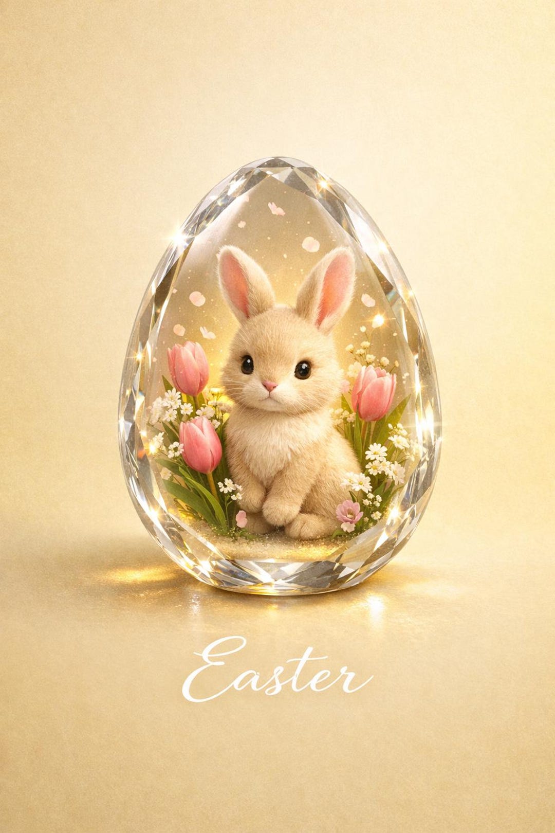 Easter Crystal Rabbit Crystal Easter Bunny Art, Spring Tulips, Elegant Nursery Decor (digital ...