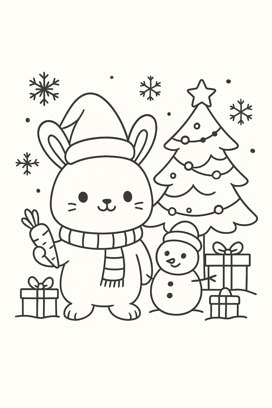 Christmas Bunny Coloring Page | Holiday Kids Activity (PDF) - Etsy