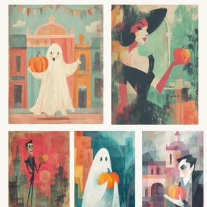 Mid-Century Modern Halloween Art Prints: Retro Spooky Gallery Set (Digital Download)
