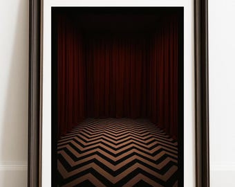 Twin Peaks inspiriertes rotes Zimmer Poster – Surreal Noir Wandkunst (Digitaler Download)