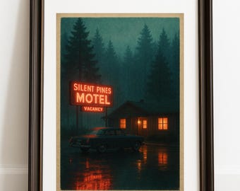 Silent Pines motel Twin Peaks Poster, Geschenk für David Lynch und Filmfan, Retro Noir Digital Art Print