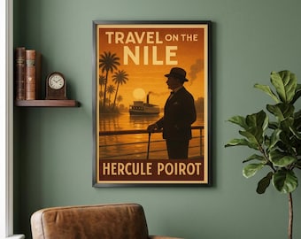 Hercule Poirot-affisch, Döden på Nilen Vintagetryck, Agatha Christie-väggkonst, digital nedladdning